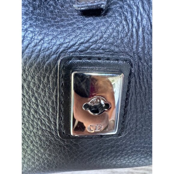 Christian Dior Black Pebbled Leather Bowling Bag Satchel Italy (1 Missing Stud) - Picture 4 of 12